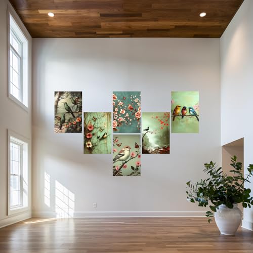 Image of SiddArtify Bird Wall Art Poster Print Set - Vintage Floral Bird Prints for Living Room Bedroom Decor - 12x18 inch Sticker Pack of 6