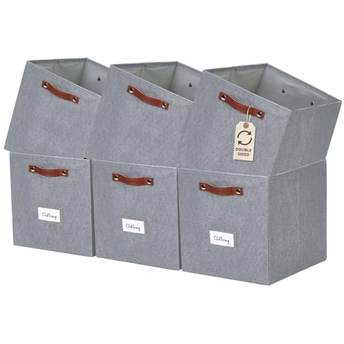 Image of DECOMOMO Storage Cube | 13x13x13 Storage Cube Bins with Label Holders, Fabric Storage Cubes for Shelves Closet Toys Clothes (13 inch / 6pcs, Texture Grey)