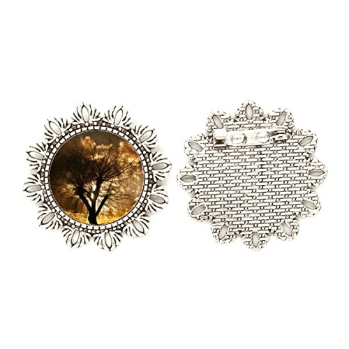 Broche de plata con flores verdes de ciencias forestales accesorio botánico mediano