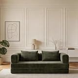 GEDTECH ARMANA Canapé 3 Places Convertible Lila en Velours côtelé, modulable en lit, Confortable, Cosy, méridienne en Velours, Sofa Moderne et Personnalisable, canapé lit (Vert)