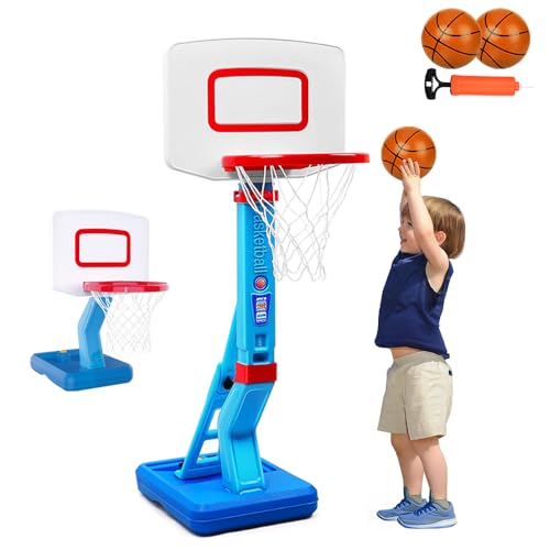 Toddler Basketball Hoop Indoor for Age 1-3, Adjustable Kids Basketball Hoop, Mini Basketball Hoop for Outdoor Poolside, Birthday Christmas Sport Toys Gift for Boys Baby Girls Children Age 1 2 3-5 4-8