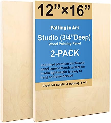 Falling in Art Unfinished Birch Wood Canvas Panels Kit, 2 Pack of 12x16’’ Studio 3/4’’ Deep Cradle Boards for Pouring Art, Crafts, Painting, and More