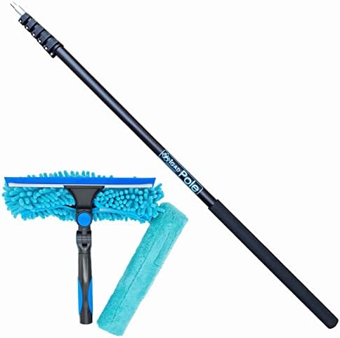 IGADPole Professional Telescopic Window Cleaning Kit 6.6 Foot (2m) Extension Pole and Single Pivot 10"(25cm) Window Squeegee, Window cleaning washer tools