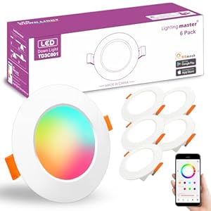 Led Downlights for Ceiling 3 inch 7W for Alexa，Bluetooth Smart Ceiling Spotlights by APP Control，Recessed Lights Warm to Daylight White Dimmable – Colour Changing RGB Lights (Cutout φ68-85mm) 6pack