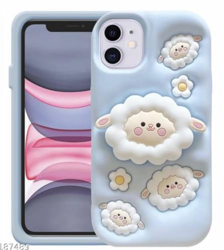 Image of Dezet Back Cover Compatible with iPhone 11 Soft Silicone 3D Cute Cartoon Cover, Aesthetic Full Protective Case Cover Girls & Women (Blue)