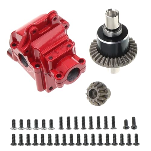 Treehobby Metal Front&Rear Differential Gearboxes Housing Cover with Differential Gear Set Compatible with WLtoys 1/14 144010 144001 144002 124018 124016 124017 124019 RC Car Upgrades Parts (Red)
