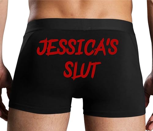 Knaughty Knickers Personalized Slut Mens Black Trunk Boxer Briefs Owned Submissive BDSM Bondage Collared