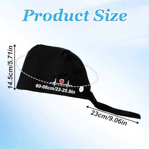 Image of Scrub Caps Women, Adjustable Working Caps with Button & Sweatband, Nurse Caps for Women, Bouffant Cap with Buttons for Women Men, 1Pcs Black