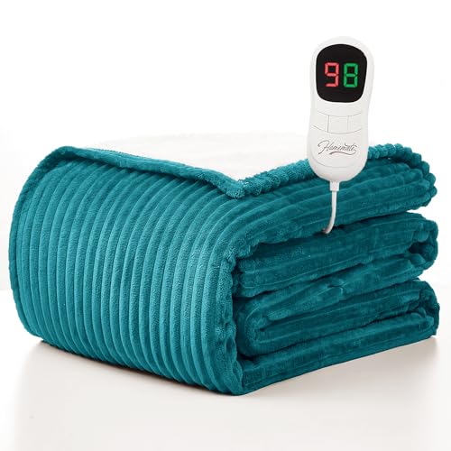 Image of Homemate Heated Blanket Electric Throw - 50 inchx60 inch Heating Blanket Throw 1 /2 /4 /6 /8 Hours Auto-Off 10 Heat Levels Over-Heat Protection Soft Flannel Sherpa ETL Certification