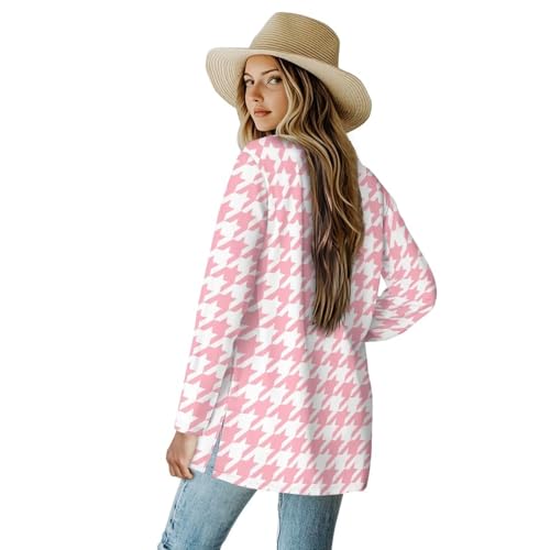 Image of Women's Aztec Open-Front Jacket Lightweight Casual Outerwear Native Western Aztec Pattern & Plaid Houndstooth Print