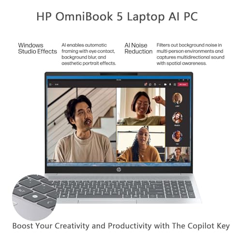 Image of HP OmniBook 5 16 inch WUXGA Touchscreen Laptop, 16:10 IPS Business Laptop, Intel 12-Core Ultra 5 225U, 16GB LPDDR5x RAM, 1TB SSD, Backlit KB, Wi-Fi 6, Bluetooth 5.4, Copilot+ PC, Win11 Pro, Silver