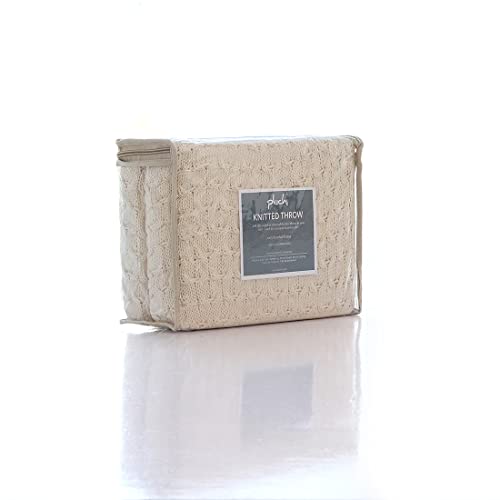 Image of Pluchi Kelly Knit Cotton Knitted Textured All Season AC Throw Blanket for Sofa (Luxurious,125cm X 150cm, 49 x 59 Inches) (Natural)
