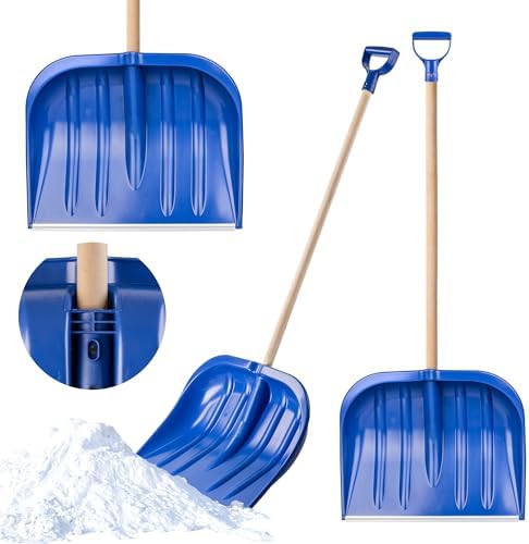 Schneeschaufel Kunststoff 40x50cm - Mit Holzgriff 136cm Blau Von KOTARBAU