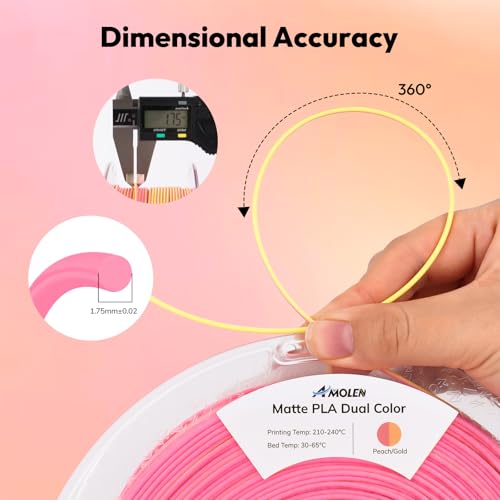 Image of AMOLEN Matte PLA 3D Printer Filament, Dual Color Peach Gold PLA Filament 1.75mm Smooth Finish Color Change 3D Printing Filament 1.75mm, 1KG /2.2lb