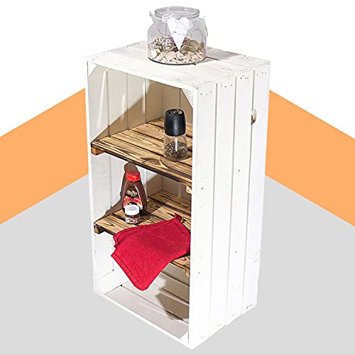 Weiße Apfelkiste mit 2 geflammten Mittelbrettern 68cm x 40cm x 31cm...