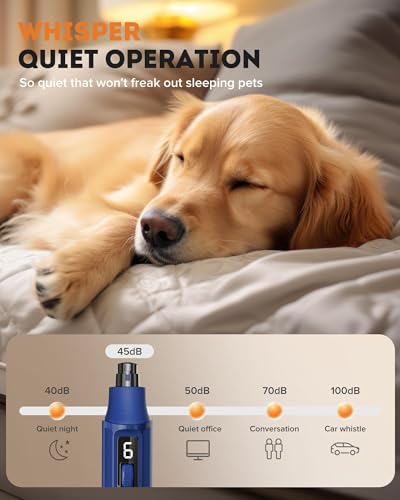 YABIFE 7-Speed Dog Nail Grinder with LED Light – Ultra Quiet Electric Pet Nail Trimmer for Large Dogs & Cats – Professional Grooming Tool with Dust Collector, One-Hand Speed Control - Image 4