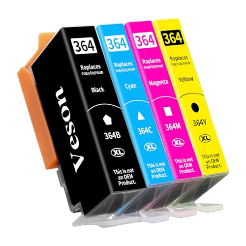 4X 364XL Cartuchos de Impresora compatibles con los Cartuchos HP 364XL para Photosmart 5520/10, 6510/20, 7510/20, Deskjet 3520, 3070A, 3522, Officejet 4610/20/22 (1Negro, 1Cian, 1Amarillo, 1Magenta)