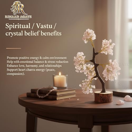 Image of Rose Quartz Crystal Tree with 300 Chips | 11 Inch Vastu Feng Shui Healing Stone Tree for Love, Wealth & Positive Energy | Spiritual Healing Crystal Bonsai Tree for Office & Living Room
