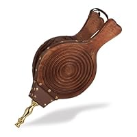 Relaxdays Blasebalg, Holz, Luftgebläse für Grill & Kamin, Länge: 47 cm, rustikales Design, Handblasebalg, braun/gold