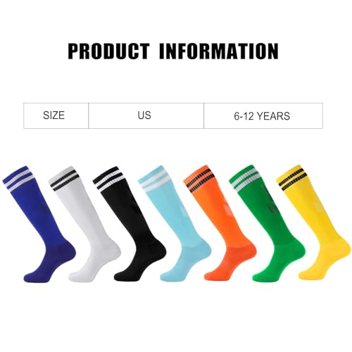 Elfcool 5 Pairs Kids Soccer Socks Youth Knee High Striped Tube Football Baseball Socks for Boys Girls 6-12 Years Old3