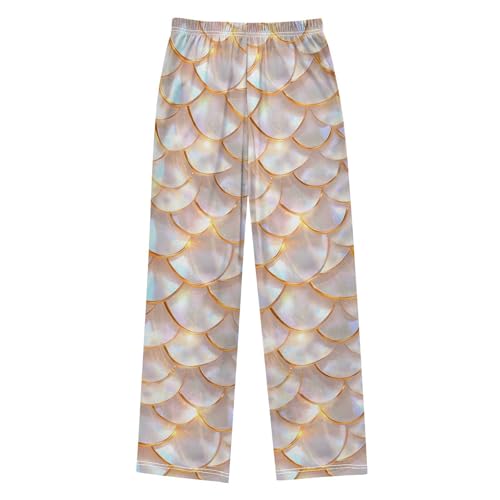 Pajama Pants Sleep Pants Soft Elastic Waist Pajama Lounge Pants Platinum Dragon Scales for 6-14 Years Old2