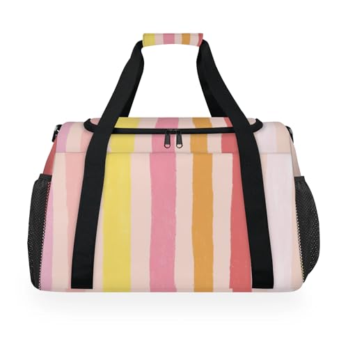 Stripes Pink Yellow Travel Duffel Bag Weekender Overnight Bags for Women Men Foldable Waterproof Tote Bag with Trolley Sleeve