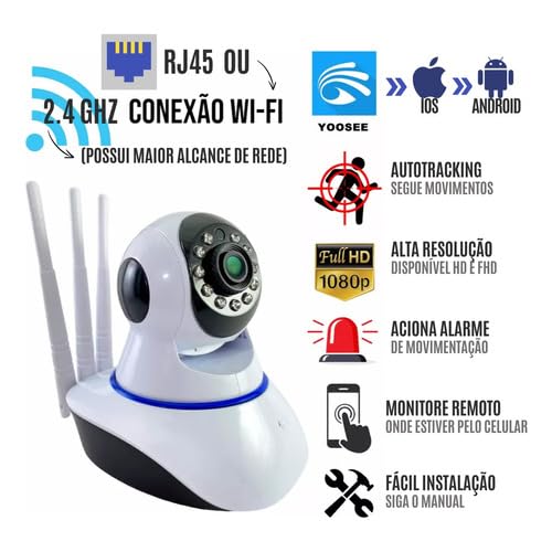 Câmera 3 Antenas Ip 1080p Full HD Wifi 360 Wifi Visão Noturna Audio Wireless Robô