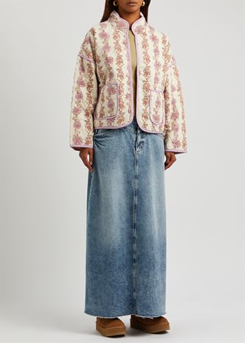 Lightweight Cropped Purple Floral Quilted Jacket by LifeShe - Perfect for Every Occasion! - Image 4