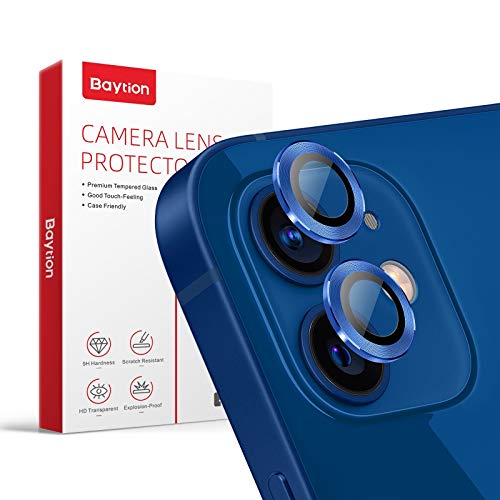 Baytion [2 pièces] Caméra Arrière Protecteur pour iPhone 12/12 mini, Protection l'objectif à 360 degrés en alliage d'aluminium [anti-rayures] [Couleur d'origine]- Bleu