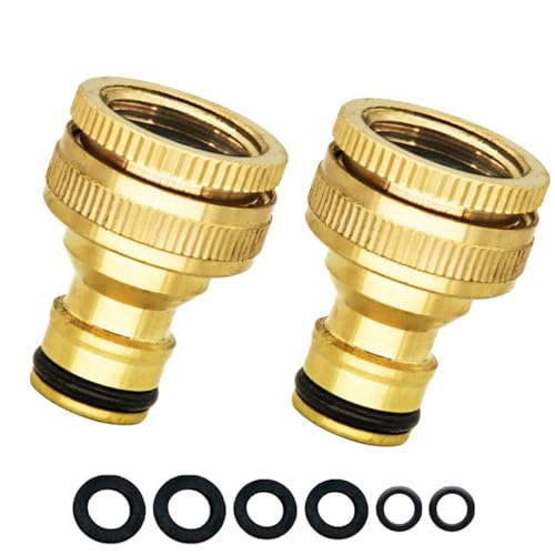 2 Pack Brass Garden Hose Tap Connector - 3/4 inch & 1/2 inch 2-in-1 Brass Female Threaded Tap Connector for Hosepipe Outdoor Threaded Tap Connector Threaded Faucet Adapter