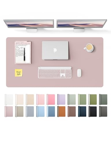 Image of YSAGi Leather Desk Pad Protector, Office Desk Mat, Large Mouse Pad, Non-Slip PU Leather Desk Blotter, Laptop Desk Pad, Waterproof Desk Writing Pad for Office and Home(Grayish Lavender, 47.2 inch x 23.6 inch)