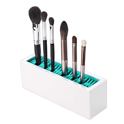 Jamend Clxp Makeup Brushes Holder Organizer, Silicone Vanity Air Drying Rack Display Storage For Brush, Eyeliners And More, Practical Cosmetic Tools Container (Blue-White) #TOP14