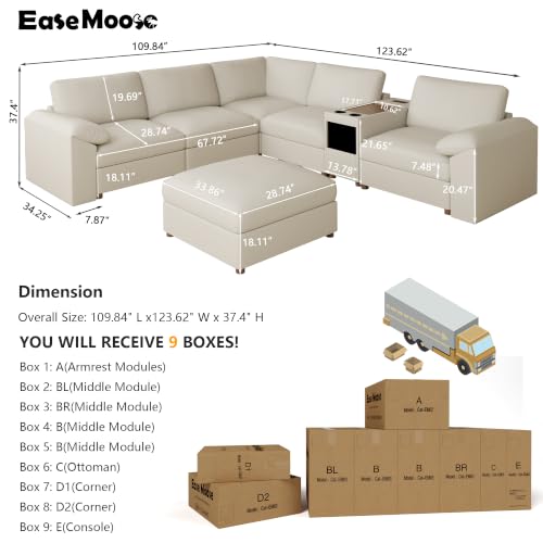 Image of EASE MOOSE Oversized Corner Modular Sectional Sofa with Ottoman, Faux Leather Sectional Sofa with Deep Seat, Scratch Resistant Faux Leather Material, Extra Large L Shaped Couch, Beige