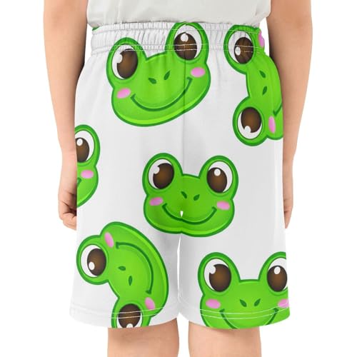 J JOYSAY Cartoon Frog Face White Boys Athletic Shorts Kids Youth Casual Shotrs with Elastic Waistband Pockets3