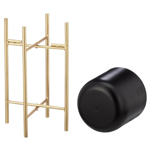 Image of amazon basics Planter with Stand | Flower Pot for Home Decor and Indoor and Outdoor Gardening | Set of 2 (Black Finish)