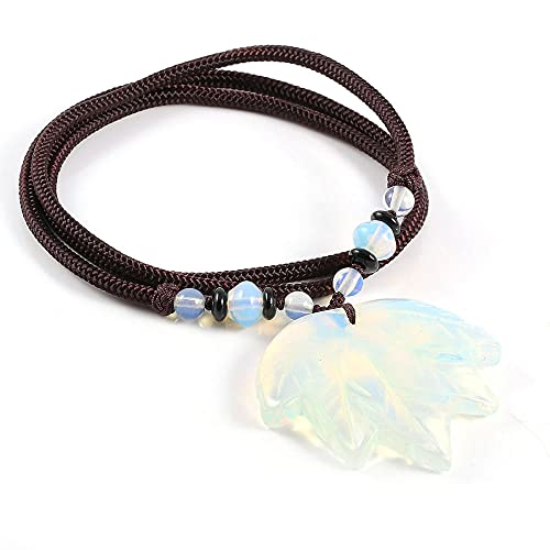 Natural Stone Maple leaf Pendant Necklace Jewelry Pendant Necklace rope Chain adjustable size Jewelry for Women-opal