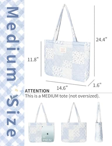 Bolso tote acolchado y floral para mujer, de algodón, tamaño mediano miniatura 4