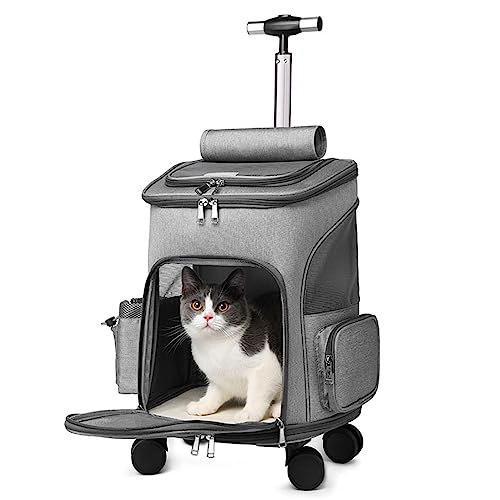 K ERATISNIK Wheeled Pet Carrier Backpack Breathable Pet Carrier with Wheels Collapsible Dog Backpack Carrier for Small Dogs Cats Puppy Dog Stroller Travel Carrier… (Grey) K ERATISNIK Wheeled Pet Carrier Backpack Breathable Pet Carrier with Wheels Collapsible Dog Backpack Carrier for Small Dogs Cats Puppy Dog Stroller Travel Carrier… (Grey)