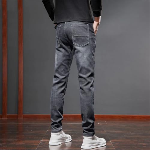 Men Slim Tapered Jeans Embroidery Frayed Denim Pants Vintage Casual High Street Trousers3