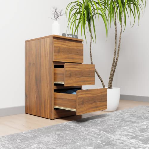 Image of VIKI Dresser with 3 Drawers, Chest of 3 Drawers,Clothes Storage, Organizer Unit for Bedroom, Hallway, Entryway,Easy Pull Drawers, Width 40cms, Brussel Walnut Colour | 1 Year Warranty