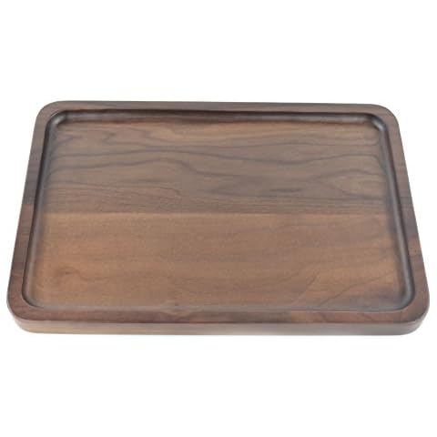Samyo Black Walnut Solid Wood Rectangular Tableware Serving Tray Handcrafted Decorative Trays Food Tray Serving Platters for Coffee Wine Cocktail Fruit Meals (Middle Size) Cover
