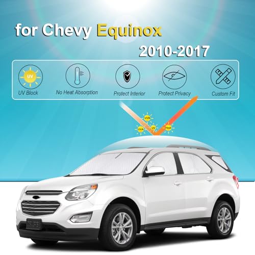 Image of KMF Windshield Sun Shade Replacement for Chevy Equinox Accessories 2010-2017, Side Window Sun Shade Cover Sun Visor Shield Cover, Rear Window Sunshade for Camping UV Block and Privacy Protect