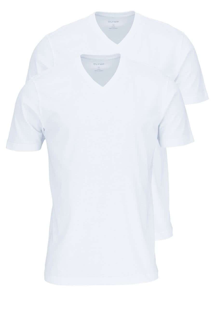 OLYMP Herren T-Shirt Doppelpack V-Ausschnitt- Weiß, XXL