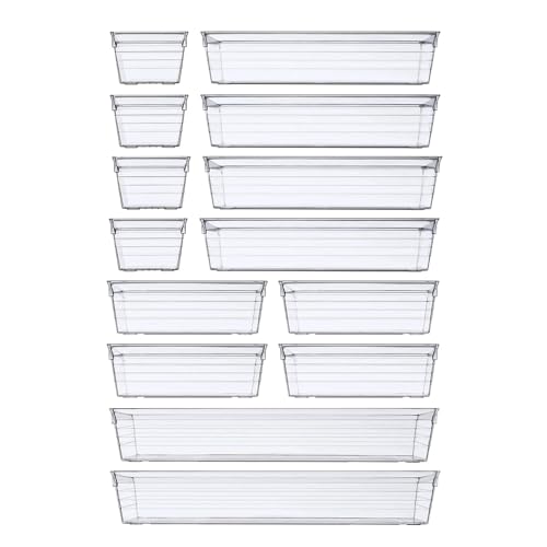 DCA 14 Pieces Clear Plastic Storage Tray for Makeup Kitchen Utensils Jewelry Gadgets