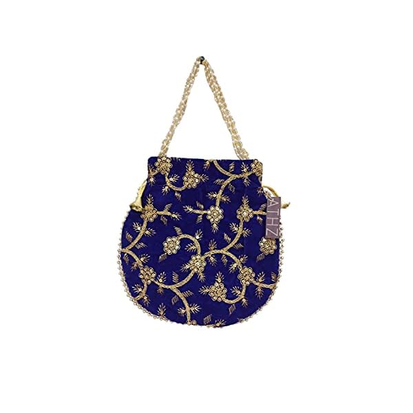 ATHZ Potli Bag Velvet for ladies traditional Indian Wristlet women handbags with Drawstring Ethnic Embroidery Fashion Potli - Image 5