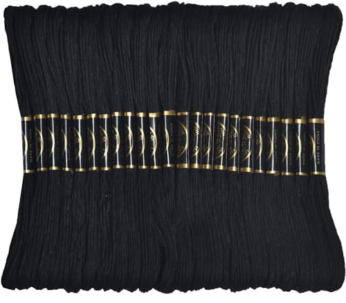 Embroidery Floss - Cross Stitch Threads - Friendship Bracelets Floss - Crafts Floss 24 Skeins Per Pack and Free Set of 2Embroidery Needles and 1Needle ThreaderBlack