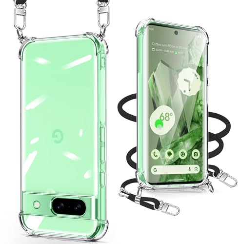 Pixel 8A ケース クリア ショルダー ギャラクシー ピクセル8a 携帯カバー 耐衝撃 全面保護 スマホケース ストラップ付き 調節可能 肩掛け 斜めかけ 縄掛けケース TPU 薄型 軽量 紐付き 取り外し可能 落下防止【透明】