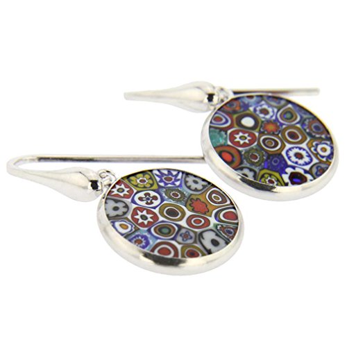 Glass Of Venice Italian Murano Glass Earrings Dangle Round Multicolor Millefiori Flower In Sterling Silver - Murano Glass Earrings For Women3