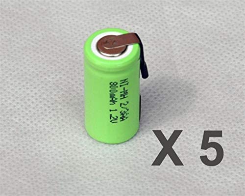 XW-Battery, 5pcs 1.2V 2 / 3AA Zahnbürste Akku 800mAh 2/3 AA NiMH NiMH-Zelle mit Tab Stifte for elektrische Rasierer