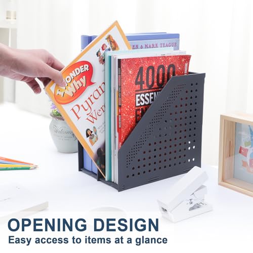 FRETONBA A4 Folding Magazine File with 2 Compartments - Dark Grey, 2 Compartments Dark Grey, 17 cm x 25,5 cm x 24,5 cm - Image 3